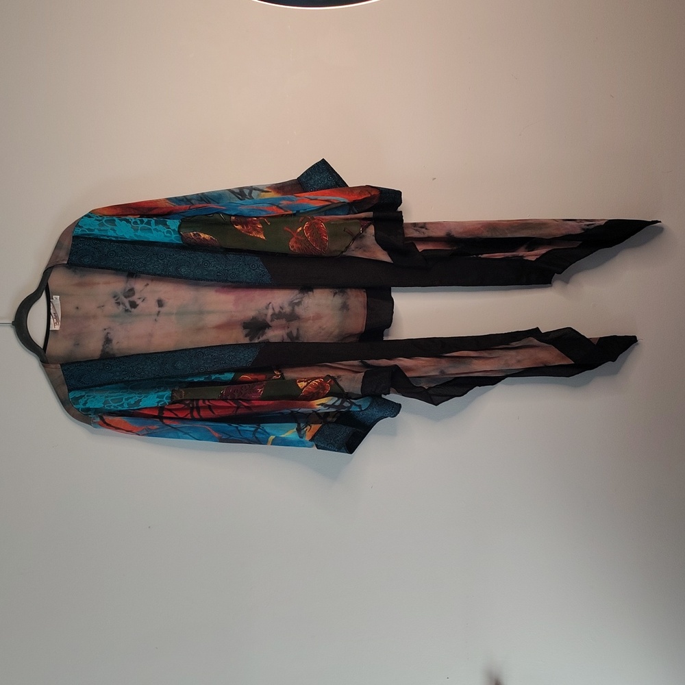 Sterling Styles Multicolor Silk Kimono Duster Patchwork XL 3/4 Sleeve Colorful - Picture 2 of 14